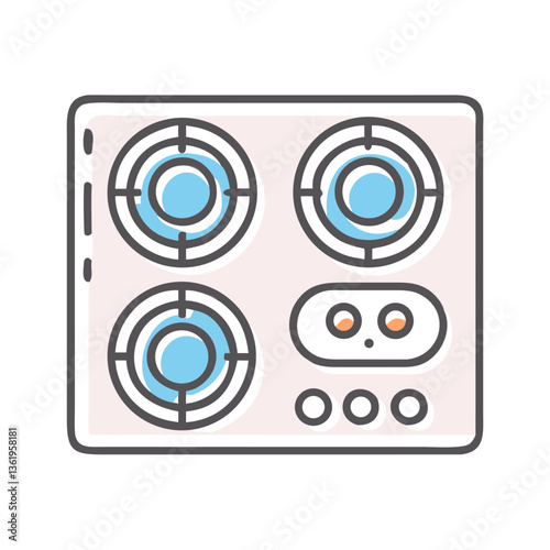 Icon of bright cooktop illustration with burners and knobs in pastel colors