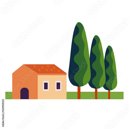 tuscany view with house and cypress