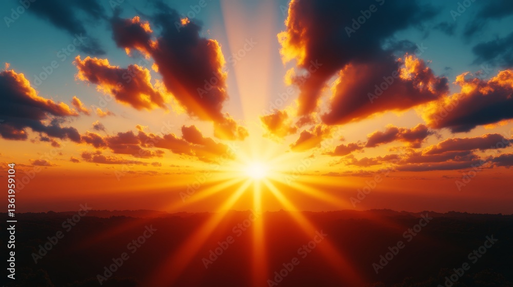 Fototapeta premium Golden rays of light dramatically breaking through dark clouds, crafting an ethereal scene perfect for spiritual and nature themes