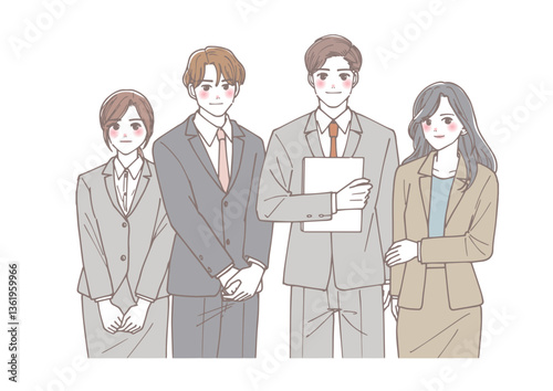 並んでいるビジネスチームメンバーのイラスト