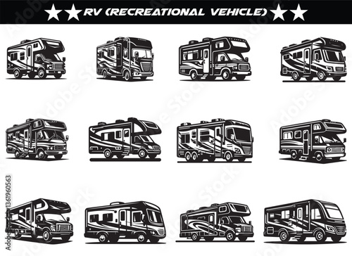 RV (Recreational Vehicle) silhouette isolated on a white background.
 