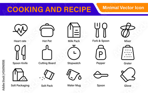 Premium Cooking and Recipe Icons – Line, Outline, Minimal, Vector – Kitchen, Chef, Food, Baking, Restaurant UI Icons