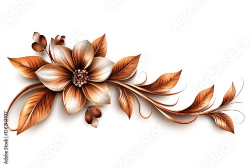 Intricate floral design featuring golden blooms and elegant leaves in warm tones