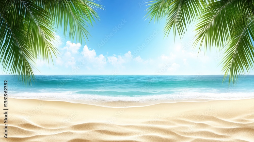 Obraz premium Tropical Beach Paradise: Idyllic Seascape with Palm Trees