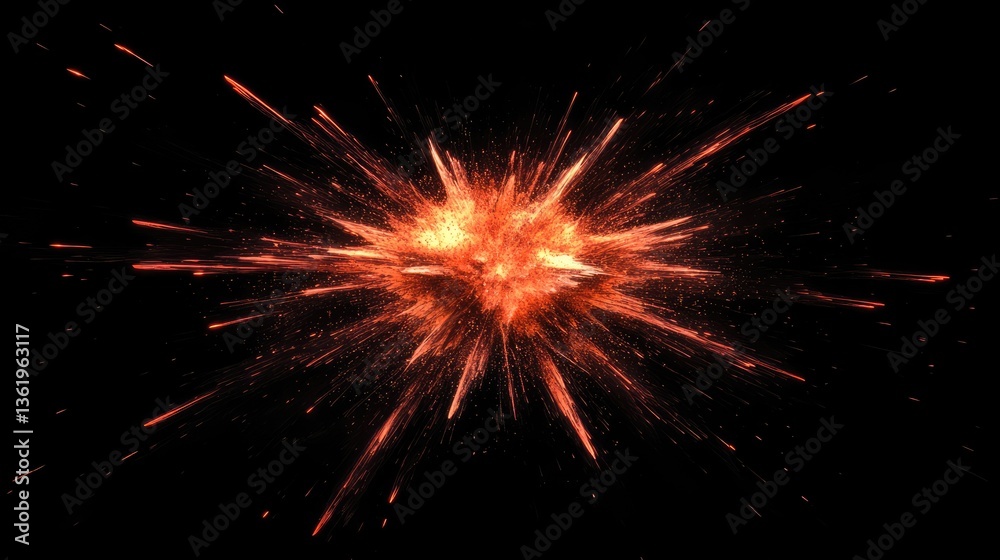 Fototapeta premium A vibrant explosion of orange and red colors against a black background, symbolizing energy and power
