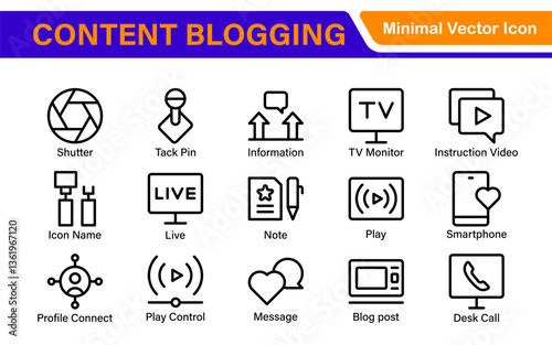 Content Blogging Line icon set. Post, social media, community, content, website, sharing, create, opinion. Business concept. Web vector infographic in outline icon style.