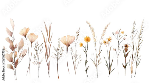 A variety of elegant wildflowers in soft hues.