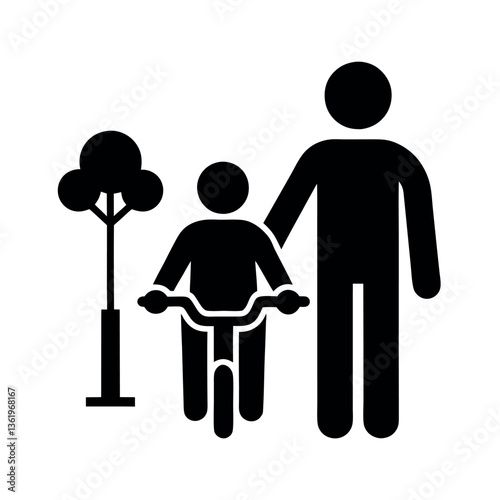 Father helping his son ride a bike, outdoor learning experience, father and son adventure, Fathers Day Background