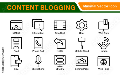Content Blogging Line icon set. Post, social media, community, content, website, sharing, create, opinion. Business concept. Web vector infographic in outline icon style.