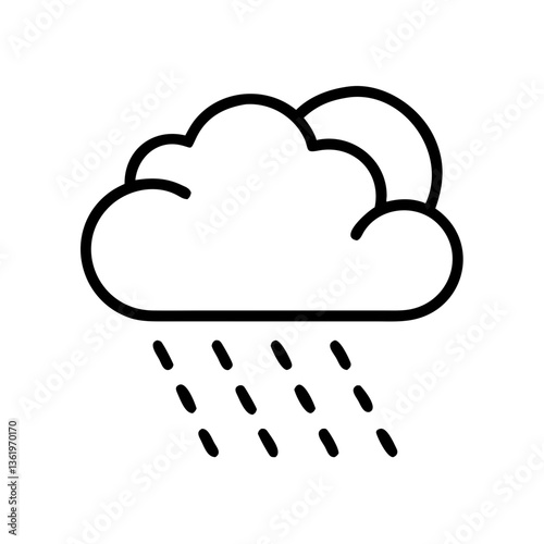Cloud Icon with Rain Illustration in Minimalist Style  