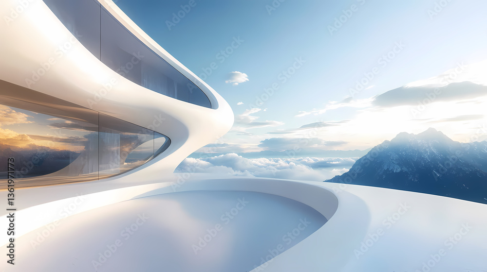 Fototapeta premium Futuristic Architectural Oasis Above the Clouds