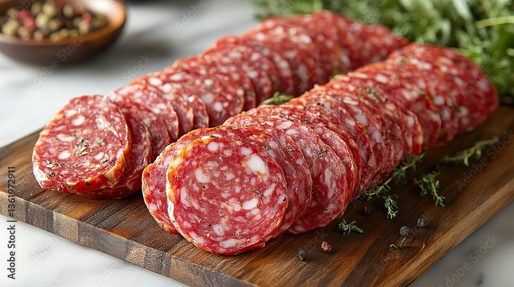 milona,napoli salami slices showcase their rich marbled texture,delicious flavor these italian pork sausages are delicatessen boards milona,napoli salami slices showcase their rich marbled texture,delicious flavor these italian pork sausages are delicatessen boards