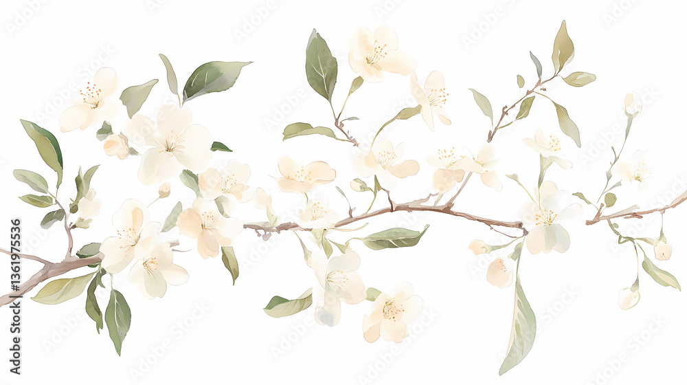 Fototapeta premium Delicate Pastel Floral Branch Illustration