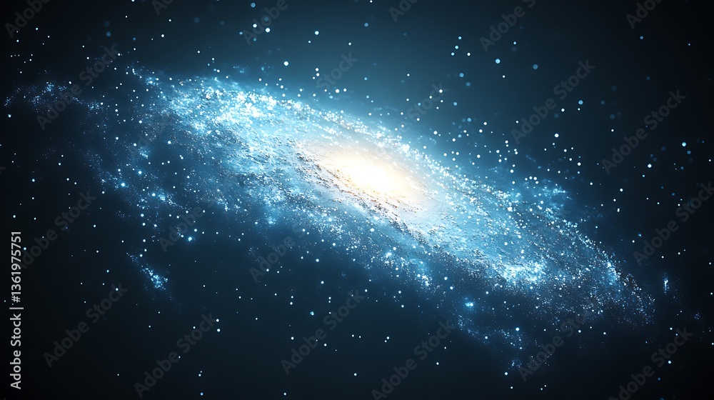 Obraz premium Glowing blue spiral galaxy in dark space. (1)