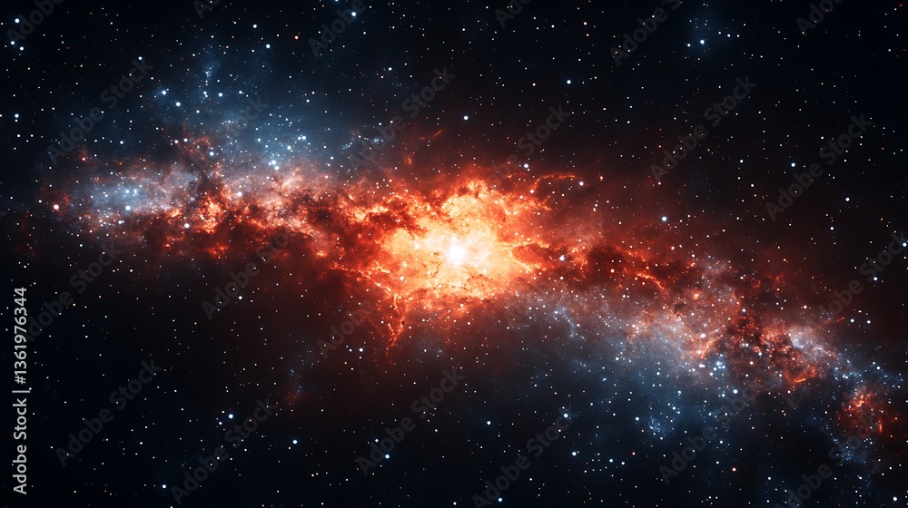 Fototapeta premium Fiery nebula in deep space with vibrant colors and stars.