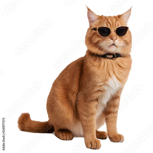 Cool cat with stylish sunglasses isolated on a transparent background.

