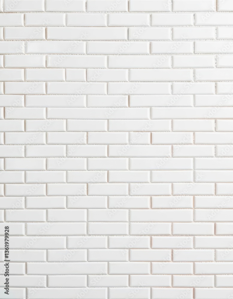 Obraz premium Clean white ceramic brick tiles in a classic subway pattern, glossy finish, aligned, wall