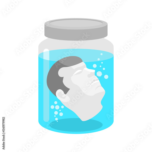 severed head inside glass jar. Alchemical experiment. Ancient spells. Witch's vessel