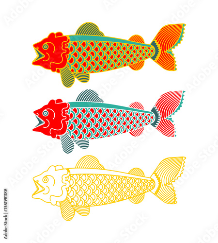 Koi Carp set. Japanese Goldfish