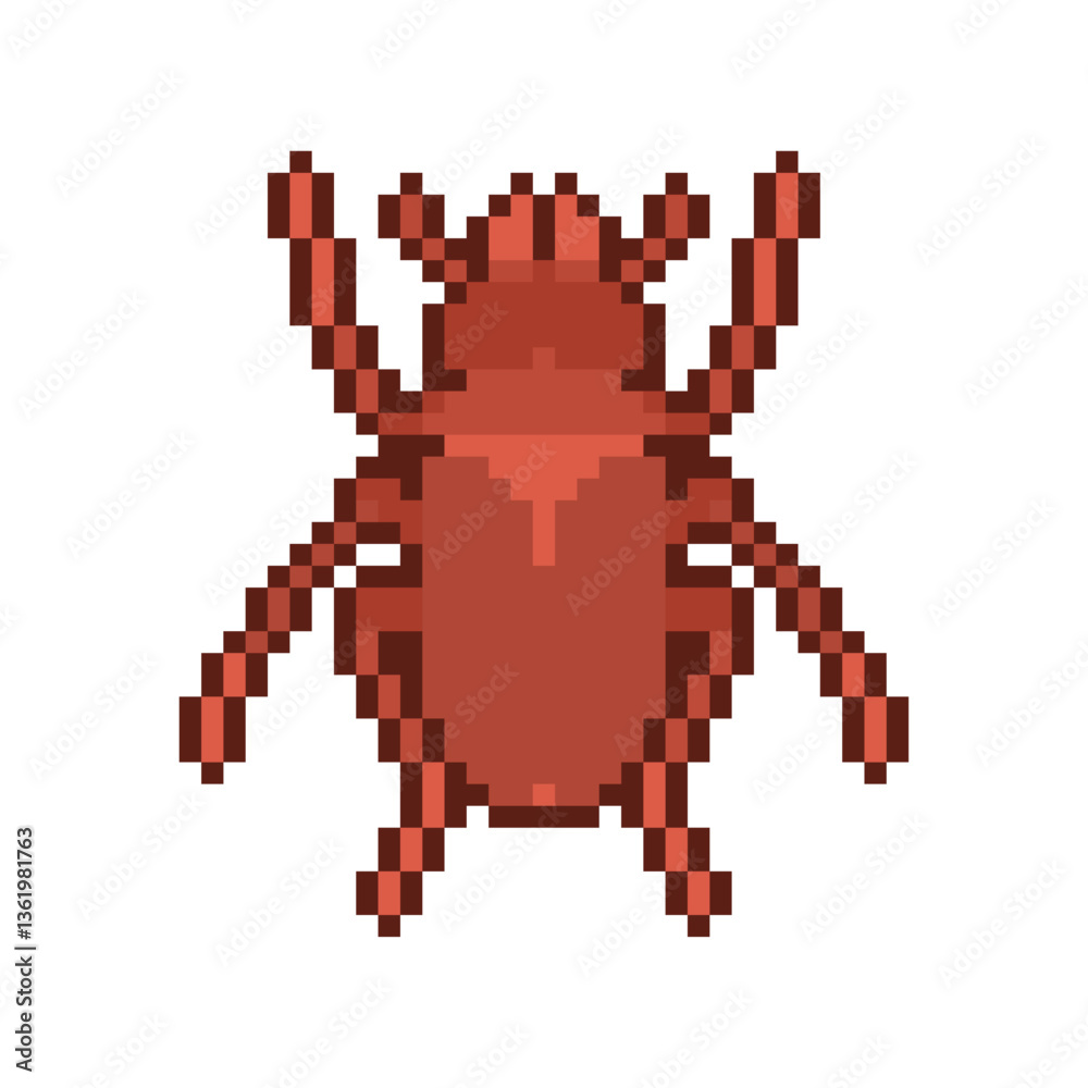 Fototapeta premium Bug pixel art. 8 bit Beetle insect Vector illustration