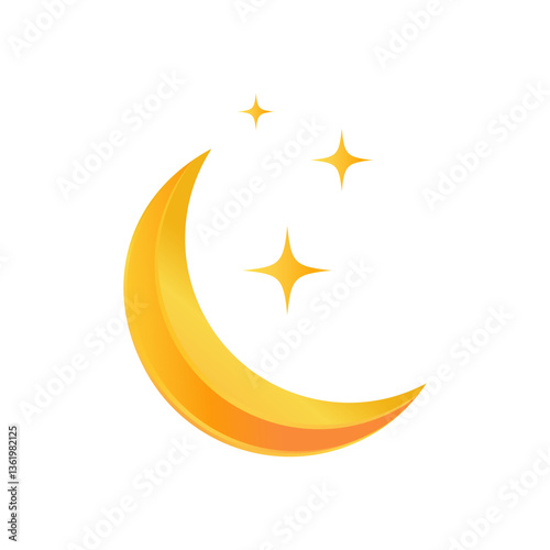 Gold moon with stars, isolated on a transparent background. Decorative element. Vector illustration.