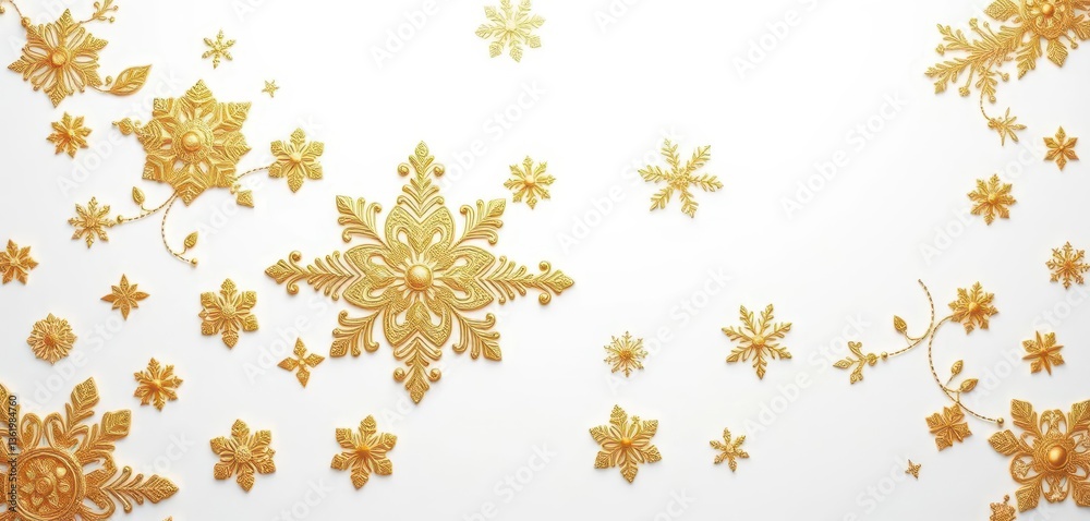 Intricate gold Christmas pattern on crisp white background, background, white, white background Intricate gold Christmas pattern on crisp white background, background, white, white background