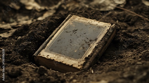 A Worn Diary Lying Submerged Deep Within Muddy Ground, Hinting at Forgotten Secrets and photo