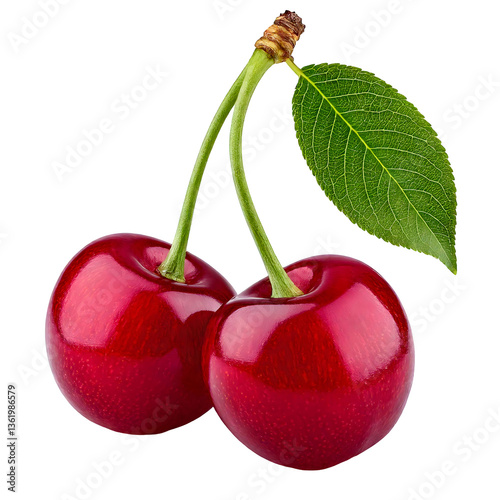 Wallpaper Mural red cherries with leaf isolated on white background  Torontodigital.ca