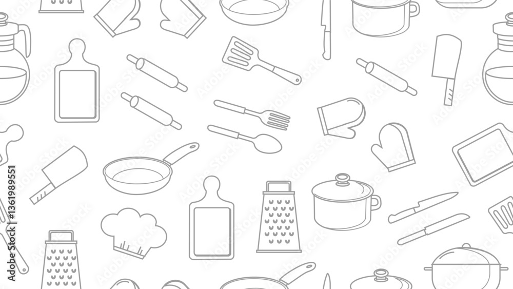 Kitchen utensils seamless pattern background. Kitchen set seamless pattern. Doodle of kitchen set, cooking utensils seamless pattern. Perfect for fabrics, textiles, wallpaper, decor, print, packaging Kitchen utensils seamless pattern background. Kitchen set seamless pattern. Doodle of kitchen set, cooking utensils seamless pattern. Perfect for fabrics, textiles, wallpaper, decor, print, packaging