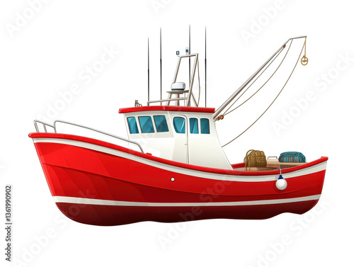 Isolated Red and White Fishing Boat photo