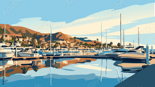 Boats and Hills Dana Point Harbor View .eps