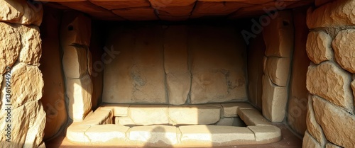 Ancient stone tomb, lid ajar, revealing shadowed interior, halloween, oblivion