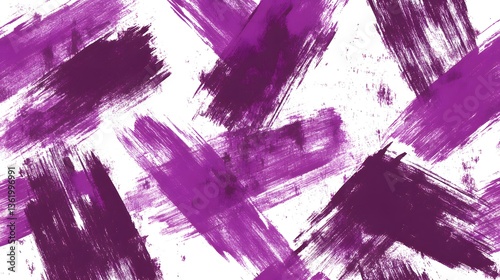 Bold overlapping paint strokes with shades of purple against white