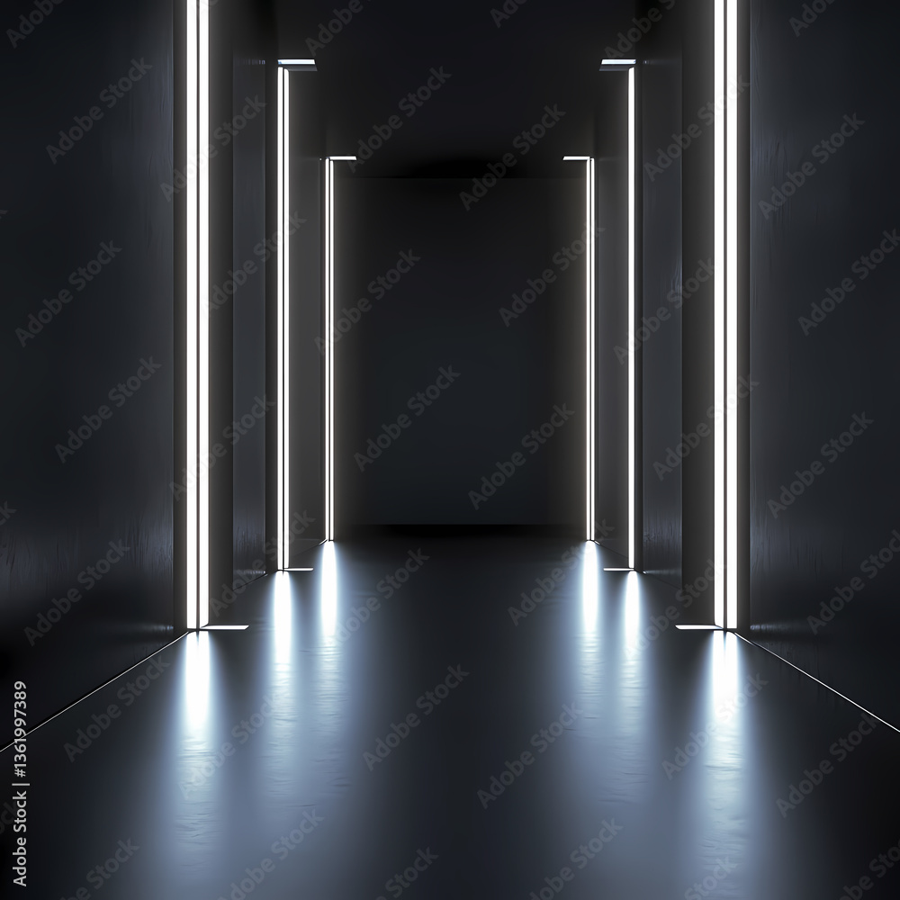 Dark Futuristic Corridor with Neon Lighting Dark Futuristic Corridor with Neon Lighting