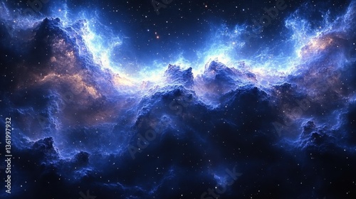 Beautiful glowing celestial nebula with scattered stars creating cosmic landscape