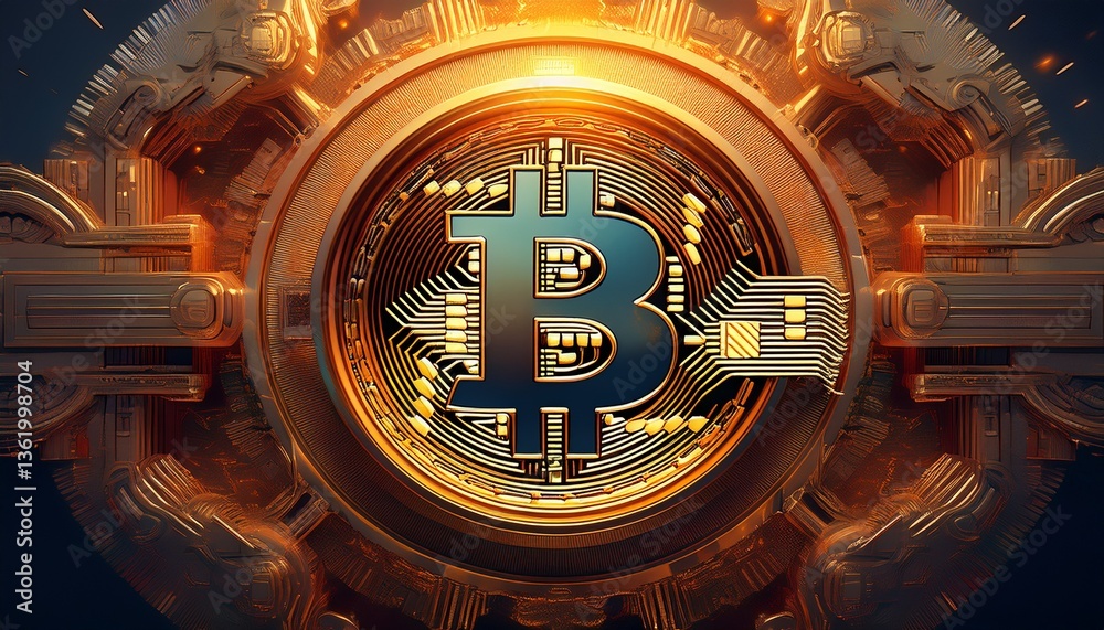 Fototapeta premium a golden bitcoin crypto blockchain technologie generative ai