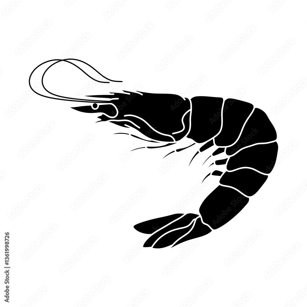 Fototapeta premium Shrimp silhouette Black and white shrimp vector icon. shrimp vector illustration on white background