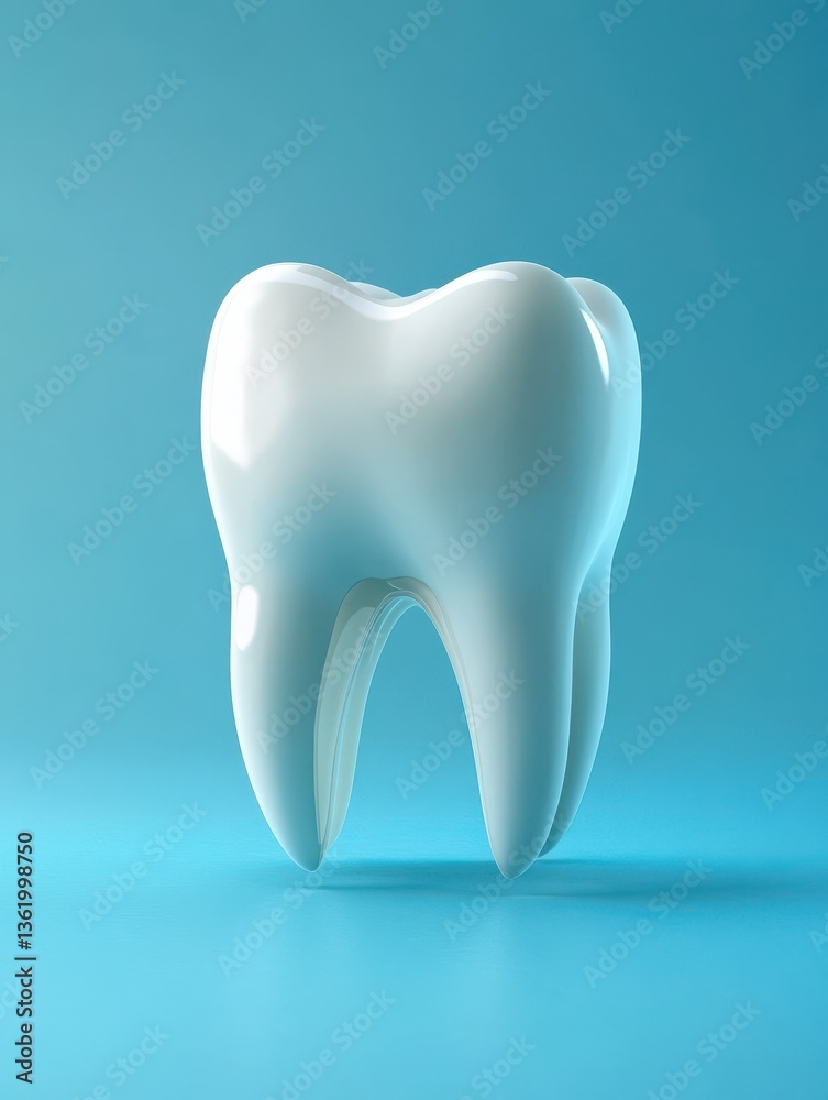 A shiny, perfectly white tooth on a vibrant blue background, symbolizing dental health and hygiene A shiny, perfectly white tooth on a vibrant blue background, symbolizing dental health and hygiene