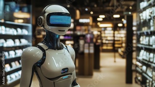 Wallpaper Mural Futuristic Retail: A humanoid robot in a modern store. Torontodigital.ca