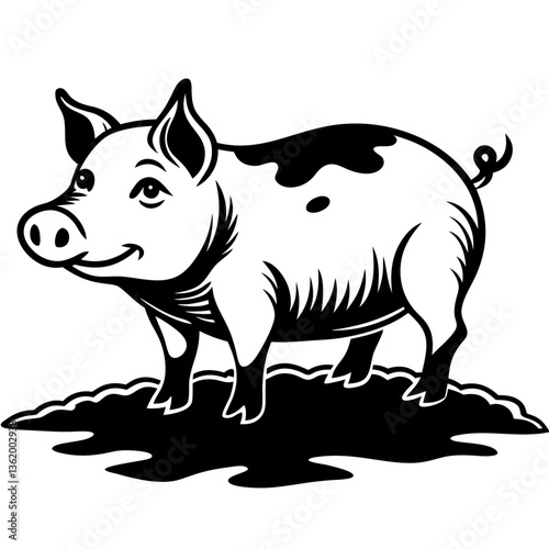 pig in mud trap black color vector 