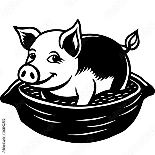 pig in mud trap black color vector 