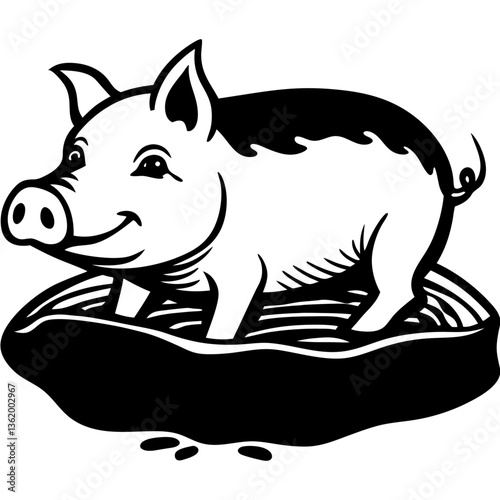 pig in mud trap black color vector 