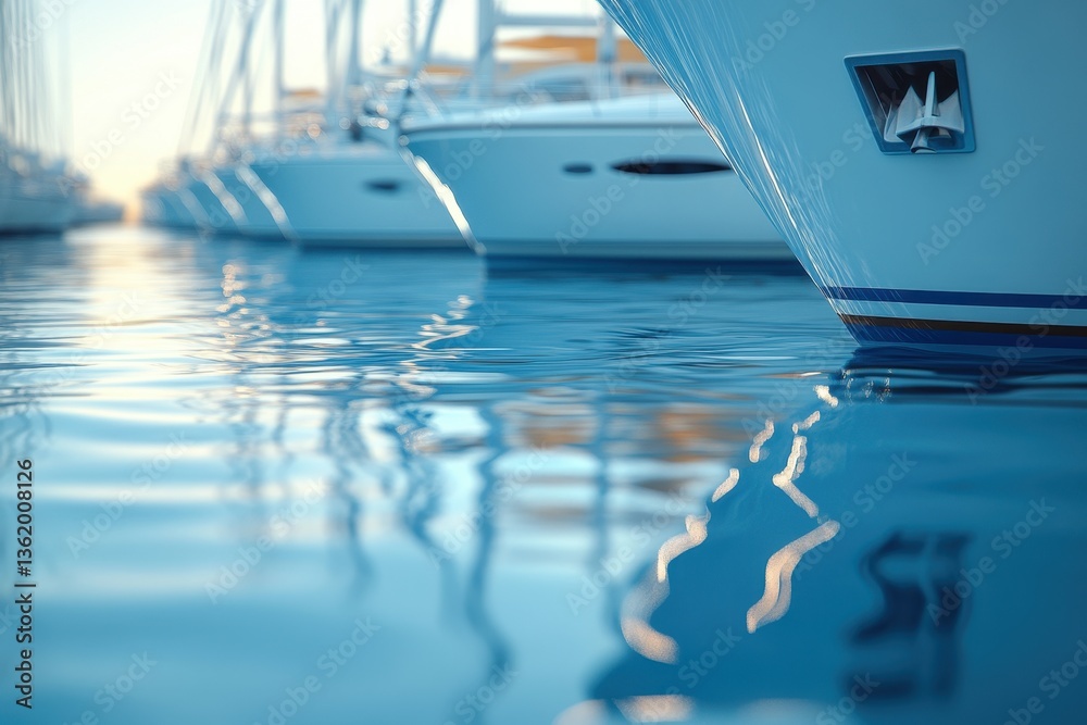 Obraz premium Luxury Yachts Moored at Calm Marina at Sunset
