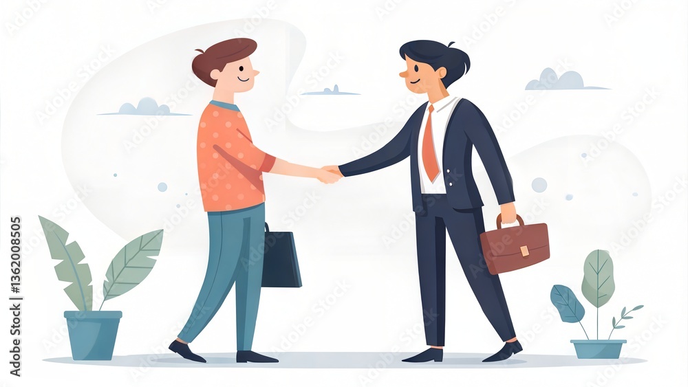 Two businessmen shaking hands in an office setting with a simple and elegant design Two businessmen shaking hands in an office setting with a simple and elegant design