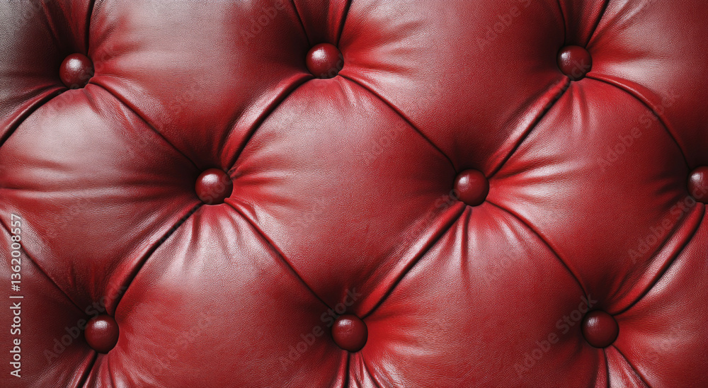Obraz premium Luxurious red leather upholstery with tufted design and round buttons, adding elegance to any space