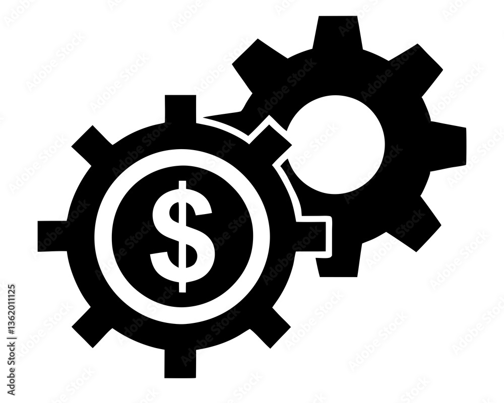 creative Dollar Sign and Gear icon and logo silhouette vector illustration isolated on white background creative Dollar Sign and Gear icon and logo silhouette vector illustration isolated on white background