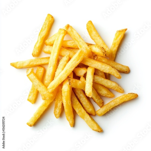 Falling french potato fries, isolated on white background