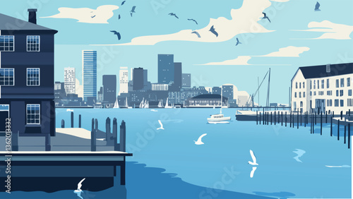 Historic Wharf Meets Skyline Boston .eps