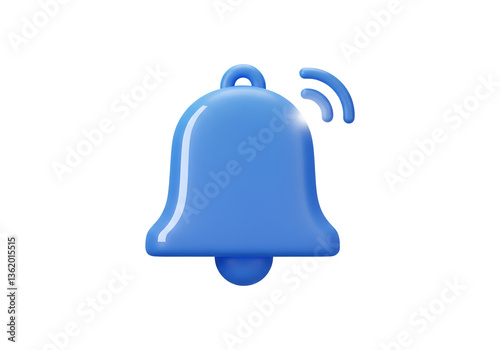 Blue Gradient Bell with Glowing Notification Pulse, Simple and Elegant - 3D Icon