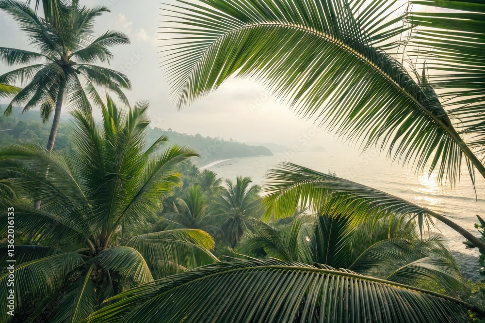 Fototapeta premium Gray shadow double exposure of palm leaves creates a textured, natural background with ample copy space; PNG format.